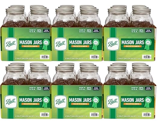 Ball Wide Mouth Glass Mason Jars with Lids and Bands, Used for Canning, Pickling, Juice, Jam, Jelly, Half Gallon Size 64 Ounce (Pack of 36) by BallJar