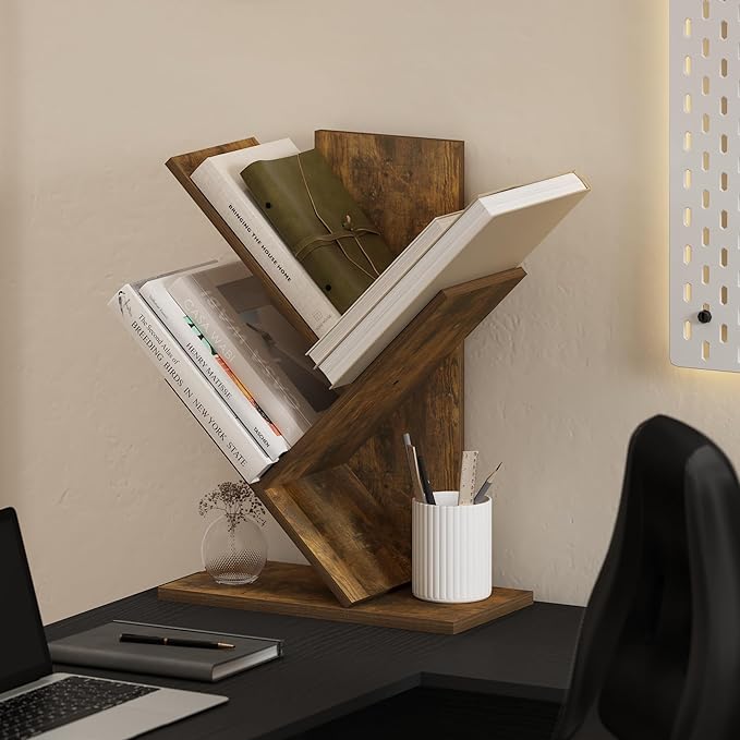 Furinno Tree Book Shelf, 3-Tier Bookshelf with Angled Open Shelf, Tree Bookcase for Room Decor, 8.4 x 15.7 x 21.3, for Organization and Storage, for Living Room, Bedroom, Home Office, Amber Pine | Furinno, Tree Bookshelf, 3-Tier, Floor Standing, Tree B... - Image 2
