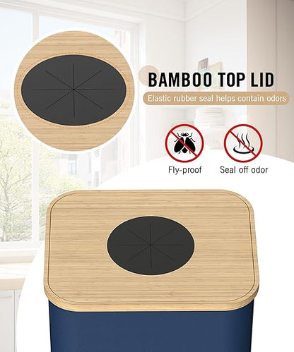 Recycling Bins for Kitchen, 26 Gallon (100L) Recycle Bin with Bamboo lid, Indoor Oxford Fabric Recycling Trash Can with 2pcs Removeable and Reusable Inner Bags for Bottle Can Glass Plastice, Blue - Image 7