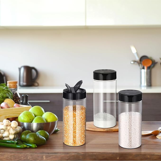 Zhehao 24 Pieces Plastic Spice Containers Plastic Spice Bottles Clear Reusable Large Empty Seasoning Jars with Shaker Lids for Kitchen Storage Seasoning Powder Herbs(21 oz,Cylinder,Clear and Black) - Image 5