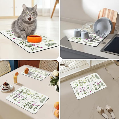 Bloss Kitchen Mat, Coffee Mat 12"x19", Coffee Bar/Maker Mat, Kitchen Counter Mats, Absorbent Hide Stain Rubber Backed Dish Drying Pad(, Flowers and Leaves) - Image 4