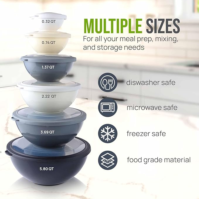 Zulay Kitchen 12 Piece Plastic Mixing Bowls with Leak-Proof Lids Set - Microwave and Freezer Safe Kitchen Mixing Bowls for Preparing, Serving and Storing - Large Nesting Bowls (Midnight Ombre) - Image 3