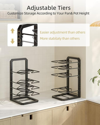 Pots and Pans Organizer under Cabinet, 5 Adjustable Tiers Heavy-Duty Pan Pot Organizer with 16.5" Height, Holds 55 LB - Cast Iron Skillets, Griddles, Shallow Cookware - Image 4