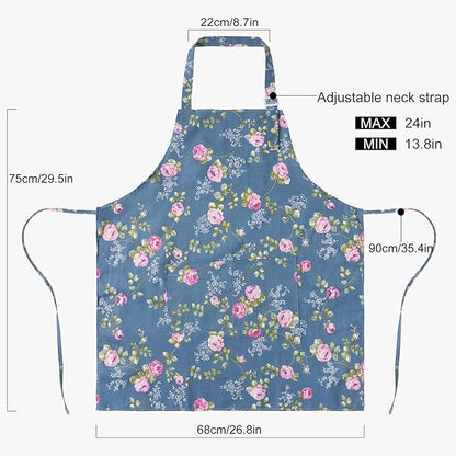 DILLMAN Aprons for Women with Pockets Cotton Linen Cooking Kitchen Baking Soft Durable Floral Gardening Apron - Image 3