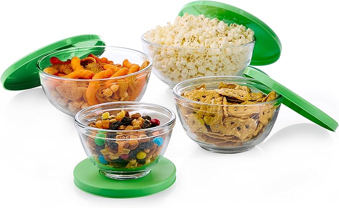 Libbey Baker's Basics 4 Piece Glass Mixing Bowl Set with Plastic Lids - Elegant Nesting Bowls - Glass Mixing Bowls with Lids to Store, Serve and More by Libbey