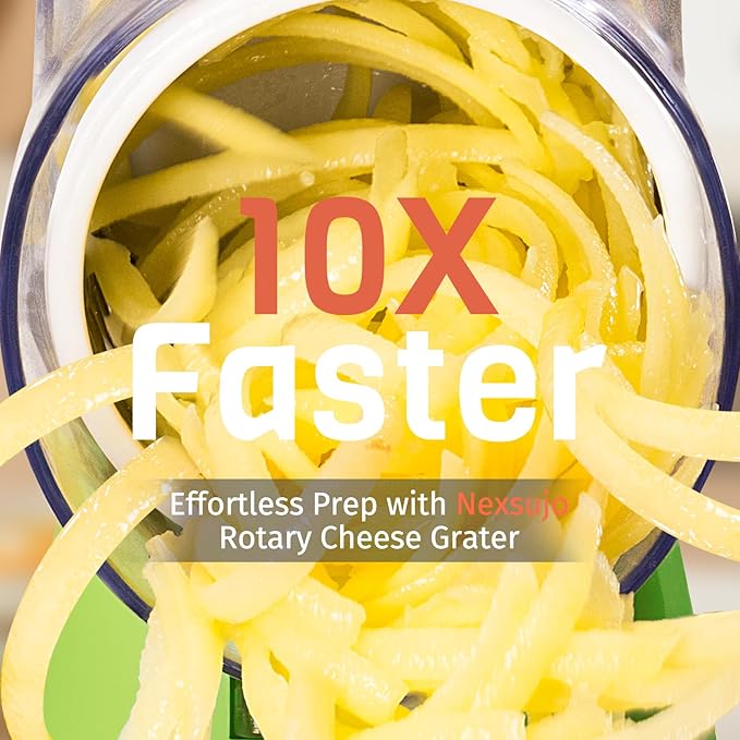Rotary Cheese Grater Hand Crank, 3 Blades Slicer Shredder, Cheese Grater for Kitchen, Multi-Functional Kitchen Tool for Vegetables, Nuts, Chocolate, with Strong Suction Base, Green - Image 2