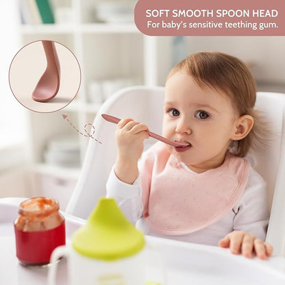 Silicone Baby Feeding Spoons, Training Spoon Self-feeding, First Stage Infant Soft-Tip Easy on Gums, Utensils Supplies, Dishwasher & Boil-proof, 6 Pack - Image 4