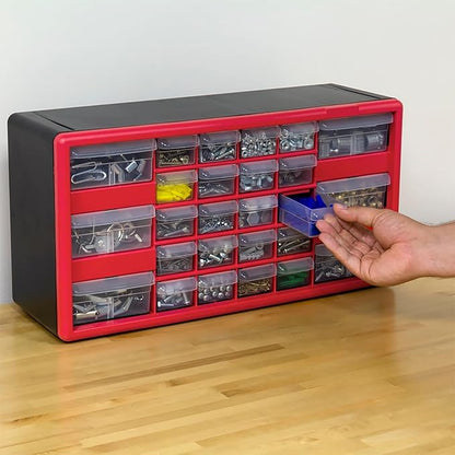 Akro-Mils 26-Drawer Plastic Drawer Storage Cabinet for Garage Organization, Bead Organizer, Building Bricks Storage, Teacher Toolbox, Makeup Organizer, 20" W x 6" D x 10" H, 10126 Red - Image 10