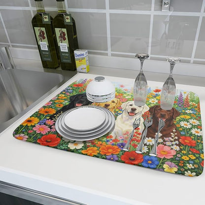 Spring Absorbent Drying Mat Colorful Flowers Dog Dish Drying Mat for Kitchen Counter 18 X 24 In - Image 6