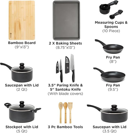 Ecolution Easy Clean Ceramic Nonstick Cookware Set, Dishwasher Safe Kitchen Pots and Pans Set, Comfort Grip Handle, Even Heating, Ultimate Food Release, 26-Piece, Black - Image 2