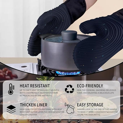 Silicone Oven Mitts,Cotton Lined Gloves, BPA-Free, Long Cooking Mitts and Trivet Mats, Oven Mitts Set for BBQ, 4 Pieces (Dark Grey) - Image 3