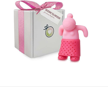 Cute Tea Infuser Girl - Reusable Loose Leaf Tea Steeper for Mug or Cup, Funny Silicone Strainer, Gift Idea for Women or Tea Lovers, Pink