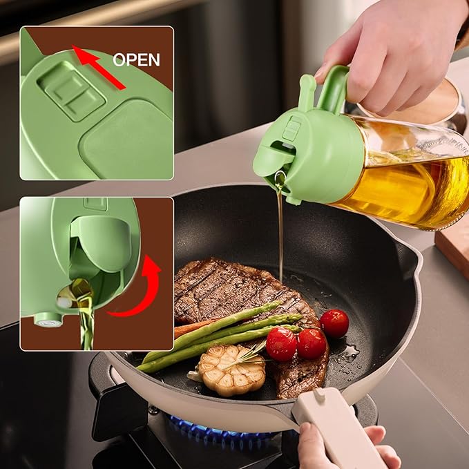 YARRAMATE 16oz/470ml Glass Olive Oil Sprayer for Cooking with Stickers, 2 in 1 Oil Dispenser for Kitchen Gadgets, Food Grade Premium Spray Bottle with Portion Control for Salad, Frying, BBQ (Green) - Image 7