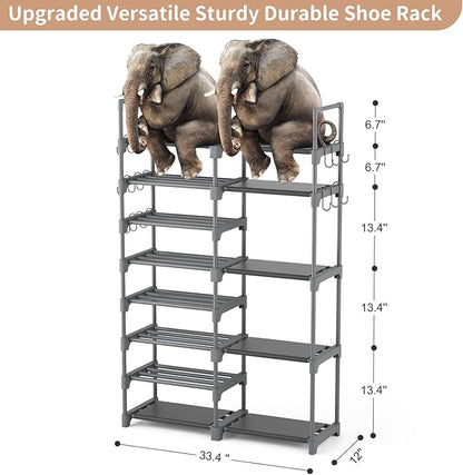ROJASOP Shoe Rack, Shoe Storage Organizer for Closet Entryway Garage Bedroom, 8 Tier Tall Metal Shoe Shelf for 26-32 Pairs Boots & Shoes, Adjustable Shoe Stand for Small Space - Image 3