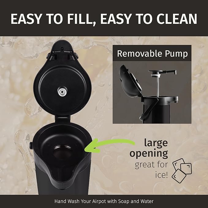 Airpot Coffee Dispenser With Pump, Black - 12 Hours Hot Water Dispenser with Pump, 36 Hours Cold - Coffee Thermal Carafe for Hot Drinks, Tea Flask for Beverages -Large Carafe w/ One-Handed Dispensing - Image 6