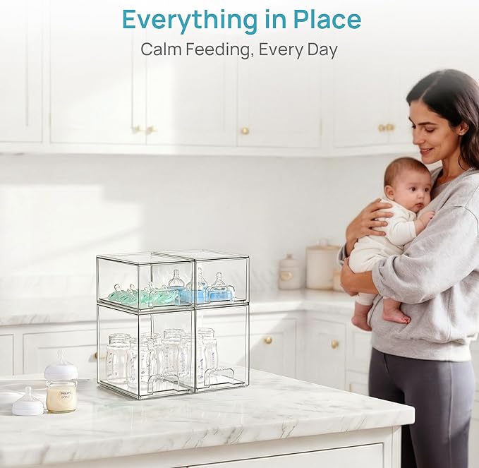 Vtopmart 4 Pack Baby Bottle Organizer Set, Stackable Storage Drawers Ideal for Kichen Countertop, Vanity, Bathroom, Cabinet, Pantry Organization - Image 5