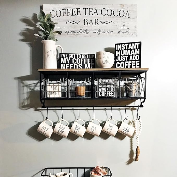 Coffee Tea Cocoa Bar Sign Decor Farmhouse Wall Plaque with Wood Grain Retro Cafe Canvas Prints for Bar Decor Open Daily Self Serve Kitchen Cafe Pub Nook Decoration Accessories 8"x24" - Image 5
