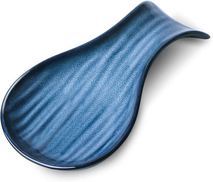 Hasense Porcelain Spoon Holder for Stove Top, 7 Inch Spoon Rests for Ladle Spatula and Tong, Large Cooking Utensil Rest for Kitchen Counter and Coffee Bar Decor, Dishwasher Safe(Blue)