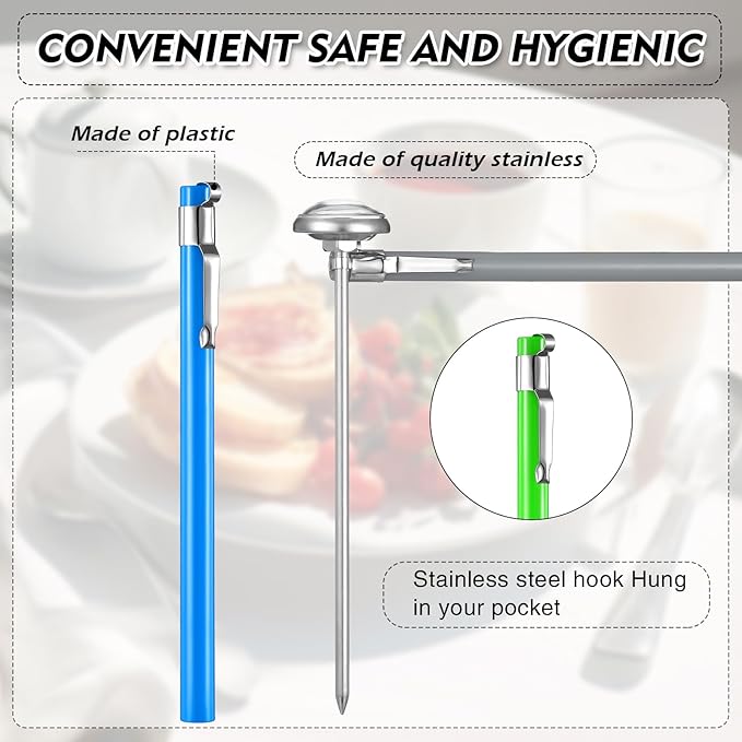 Xuhal 3 Pcs Stainless Steel Kitchen Thermometer with 5 Inch Long Stem 1 Inch Dial Thermometer Milk Frothing Food for Oven Probe Meat Grill BBQ Cooking Chocolate Water (Gray,Green,Blue) - Image 3