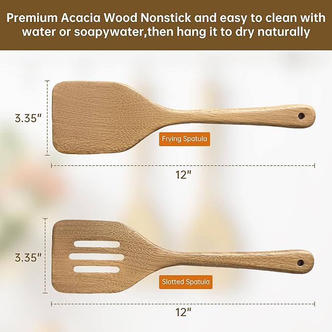 2 Pcs Wooden Cooking Utensils Set ，Wooden Spoons for Cooking, - Image 2