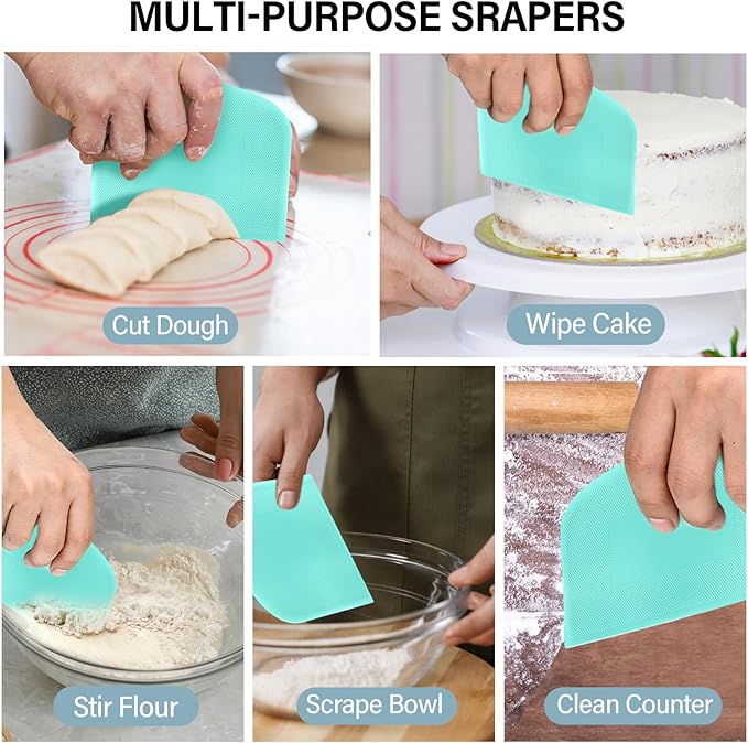 Ecavria Bench Scraper, Premium Stainless Steel Dough Scraper with 2 PCS Flexible Bowl Scraper, Dough Cutter with Measuring Scale, Versatile Kitchen Scraper Set for Pastry Bread Pizza Cake - Image 3
