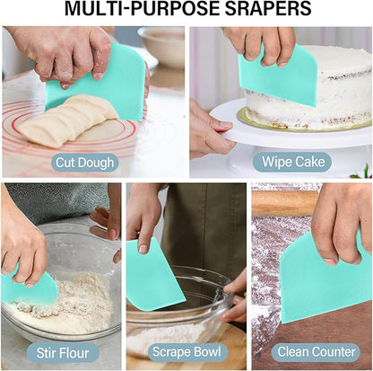 Ecavria Bench Scraper, Premium Stainless Steel Dough Scraper with 2 PCS Flexible Bowl Scraper, Dough Cutter with Measuring Scale, Versatile Kitchen Scraper Set for Pastry Bread Pizza Cake - Image 3