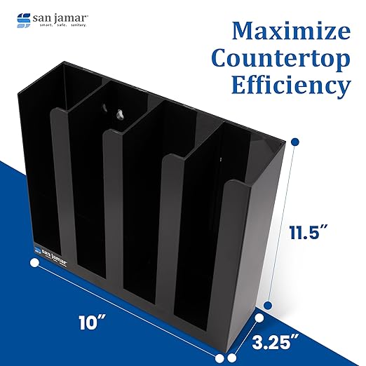 San Jamar Portion Cup and Lid Organizer Fits 2" Cups and Lids with Removable Dividers for Kitchen, Restaurant, and Fast Food, Plastic, 10 x 11.5 x 3.25 Inches, Black - Image 5