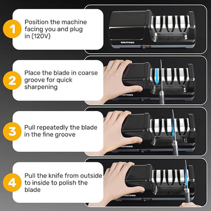 Enutogo Knife Sharpener, 3-Stage Electric Knife Sharpener for Kitchen Knives, 100% Diamond Abrasive with Quick Sharpening & Polishing, Professional Sharpening Tool with Metal Dust Collection Box - Image 5