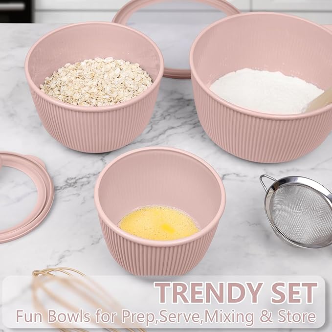 BoxedHome Mixing Bowls with Lids Set, 4 Packs BPA-Free Plastic Prep Bowls for Kitchen, Dishwasher & Microwave Safe, Pink - Image 10