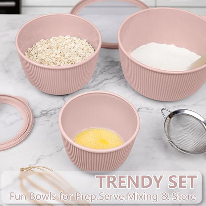 BoxedHome Mixing Bowls with Lids Set, 4 Packs BPA-Free Plastic Prep Bowls for Kitchen, Dishwasher & Microwave Safe, Pink - Image 10