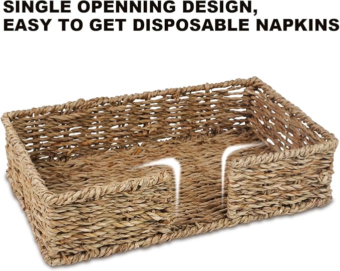 Kordory Seagrass Disposable Guest Towel Holder Tray for Bathroom, Wicker Counter Rectangular Bathroom Napkin Holder for Ktichen, Woven Hand Towel Holder Tray for Home, Kitchen, Hotel, Farmhouse