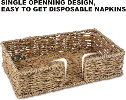 Kordory Seagrass Disposable Guest Towel Holder Tray for Bathroom, Wicker Counter Rectangular Bathroom Napkin Holder for Ktichen, Woven Hand Towel Holder Tray for Home, Kitchen, Hotel, Farmhouse