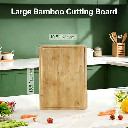 Zarler Bamboo Cutting Boards for Kitchen, 15.5x10.5 Durable Wood Cutting Board with Juice Grooves and Handles, Wooden Chopping Board for Meal Prep, XL Size, Ideal Kitchen Gift - Image 5