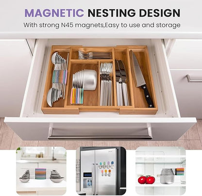 Magnetic Measuring Cups and Spoons Set, N52 Magnetic Nesting Design magnetic spoons, 304 Stainless Steel measuring cups, Dual-sided Design Set of 15 with Leveler for Dry & Liquid Ingredients