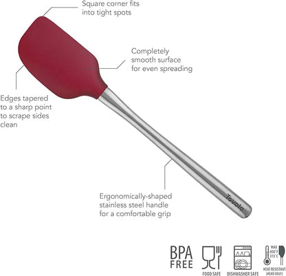 Tovolo Flex-Core Silicone Spatula Metal Handle for Scraping Bowls Mixing and Baking, Dishwasher Safe Heat Resistant Stainless Steel Silicone Spatula for Cast Iron and Nonstick Cookware, Cayenne Red