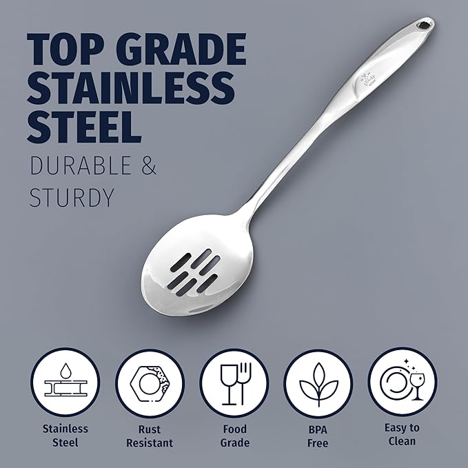 Zulay Kitchen Stainless Steel Slotted Spoon - 15” Large Cooking & Serving Spoon with Ergonomic Handle - Durable, Rust-Proof, Heat-Resistant & Dishwasher Safe Kitchen Utensil for Cooking and Buffets - Image 5