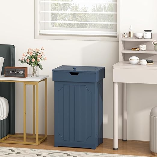 Function Home Trash Can Cabinet, 13 Gallon Kitchen Garbage Can, Wood Recycling Trash Bin, Freestanding Dog Proof Trash Can, Farmhouse Trash Cabinet with Lid for Home Kitchen Bathroom, Blue - Image 9