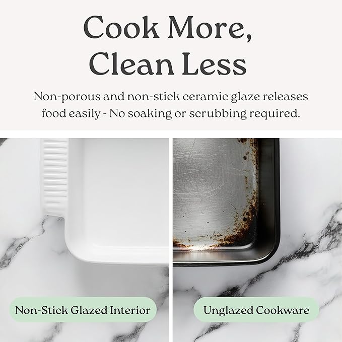 ROSSALLINI Stoneware Casserole Dish Bakeware with Lid | Covered Square Dinnerware | Large 2.5Quart, [Reactive Blue]