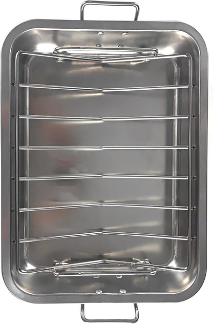 16" Premium Stainless Steel Roaster Pan Set with Baking & V-Shaped Racks - Heavy Duty, Healthy & Dishwasher Safe for Turkey, Chicken
