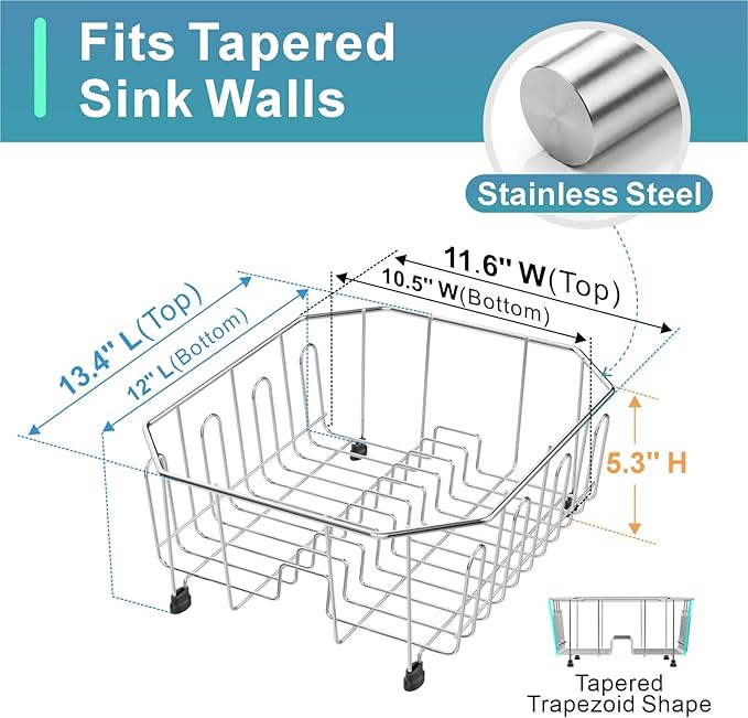 GSlife Small in Sink Dish Drying Rack - Stainless Steel Compact Dish Drainer for RV Kitchen Apartment Sink, Rust Resistant Inside Sink Rack, 1–2 Person Households, 11.6" W x 13.4" L - Image 2