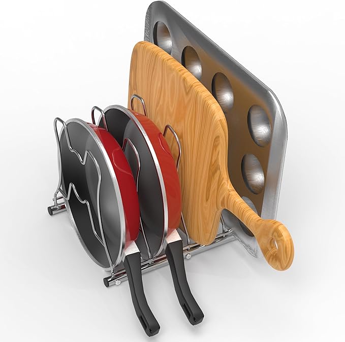 Simple Houseware Cabinet Pantry Pot and Pan Organizer Holder Rack, Chrome - Image 3