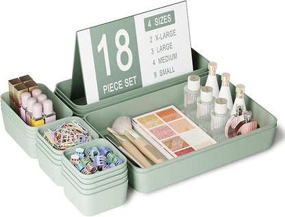 Plastic Drawer Organizers, 18 PCS Drawer Organizer Bins, Bathroom and Vanity Organizer Plastic Tray, Makeup organizer and storage for Makeup, Bedroom, Kitchen Gadgets Utensils and Office by Homhut