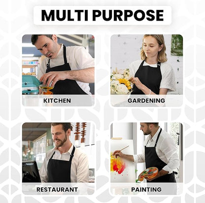 Adjustable Bib Apron 100% Polyester Kitchen Aprons Waterdrop Resistant Aprons with Adjustable Strap, Pockets & Long Ties