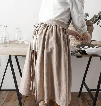 Cotton Linen Half Apron for Women Vintage Waist Apron Ruffle Plain Bright Color for Cooking Painting Artwork
