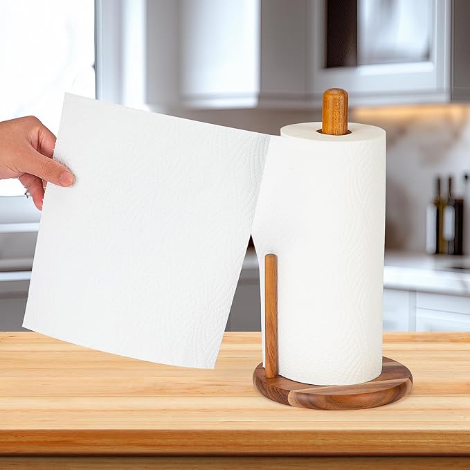 Acacia Wood Paper Towel Holder Countertop, Wooden Paper Towel Holder Thicken Base for Kitchen, Easy to Assemble, Sturdy, Durable, Natural Wood Color - Image 7