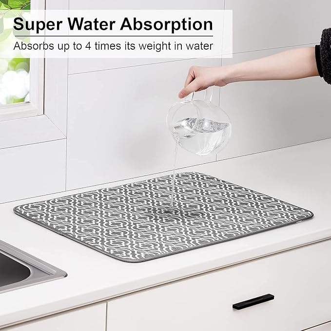 SUBEKYU 24" x 18" Dish Drying Mat, Dish Mat Drying Kitchen Mat Large, Absorbent Microfiber Dish Drainer/Rack Pads, XL, Grey, 2 PACK - Image 3