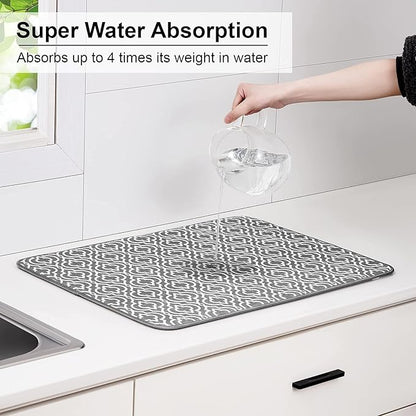 SUBEKYU 24" x 18" Dish Drying Mat, Dish Mat Drying Kitchen Mat Large, Absorbent Microfiber Dish Drainer/Rack Pads, XL, Grey, 2 PACK - Image 3