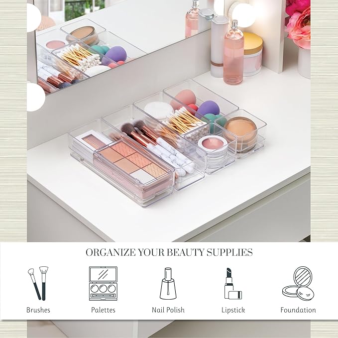 STORi SimpleSort Drawer Organizer Bins 6 pc Set, Multi-size, Bathroom Organizers and Storage, Makeup Organizer, Desk Organizer, Vanity Organizer, Clear Organizing Containers, Made in USA - Image 3