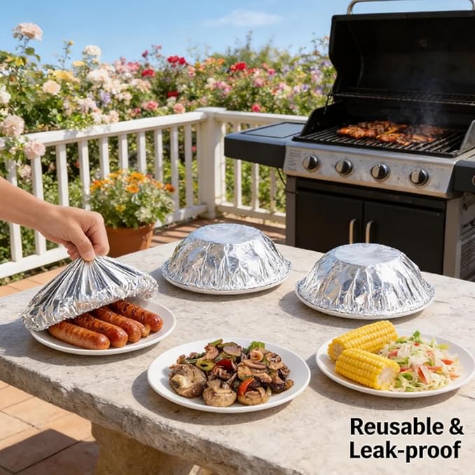 70PCS Reusable Aluminum Foil Food Covers, Aluminum tin Foil Insulation Cover, Elastic Food Covers for Kitchen, Leftovers, Meal Prep, Picnics, BBQ