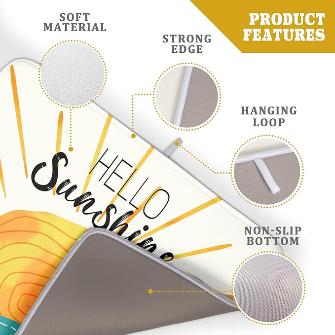 Summer Seaside Sunset over Sea Dish Drying Mat for Kitchen Counter,Hello Sunshine Drying Mat 18 x 24 Inch with Absorbent Reversible Microfiber Drying Pad for Coffee Bar - Image 4